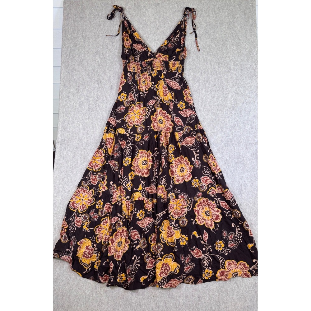 K170. Patrons of Peace Maxi Dress Beach Boho Tiered Smocked V-Neck Tie Strap
